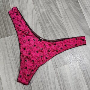 Victoria's Secret VERY SEXY Pink Black BDSM Silky Smooth High Leg Thong Panty